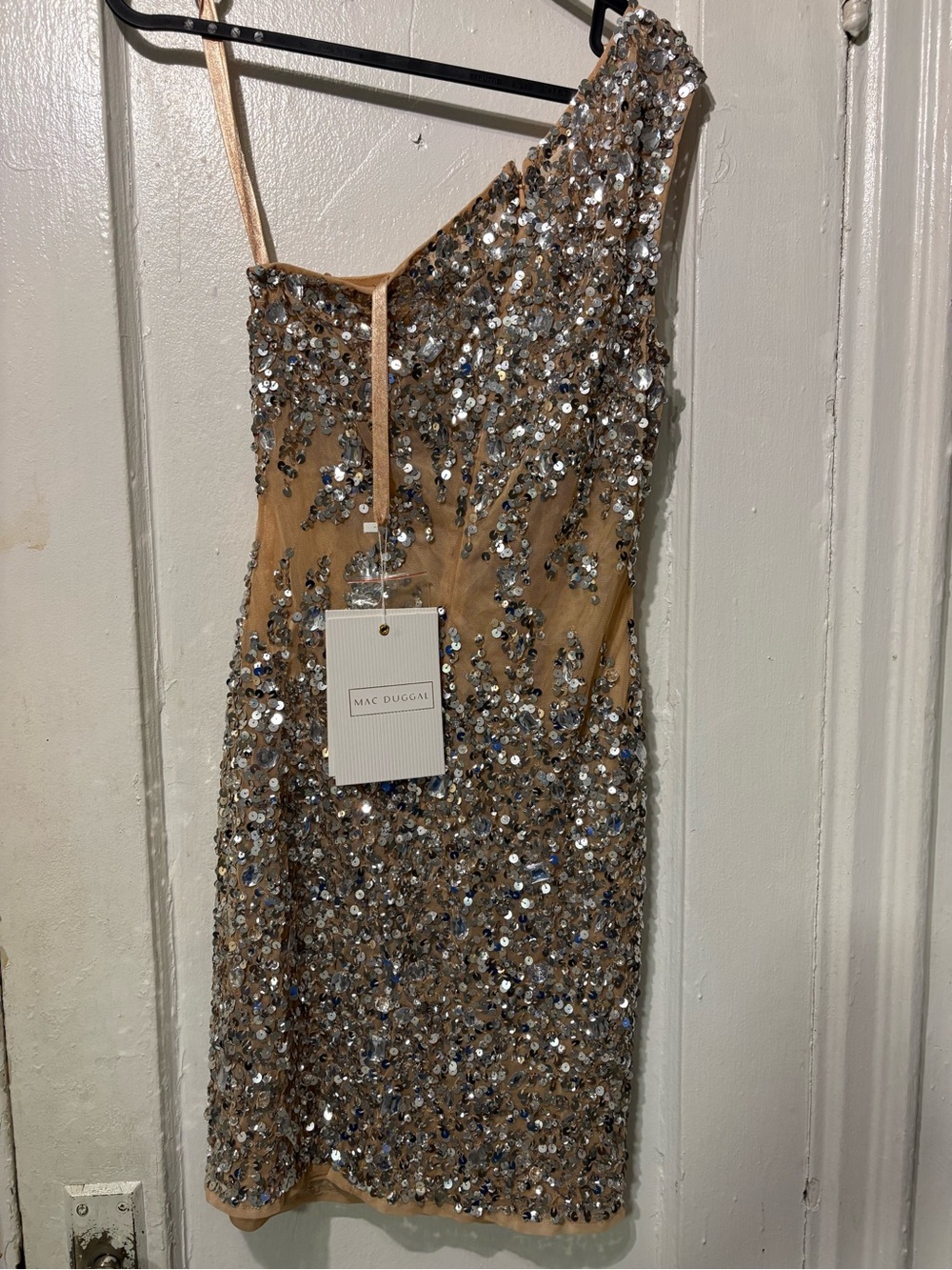 Mac Duggal Nude One-Shoulder Sequin Mini Dress - Picture 5 of 9